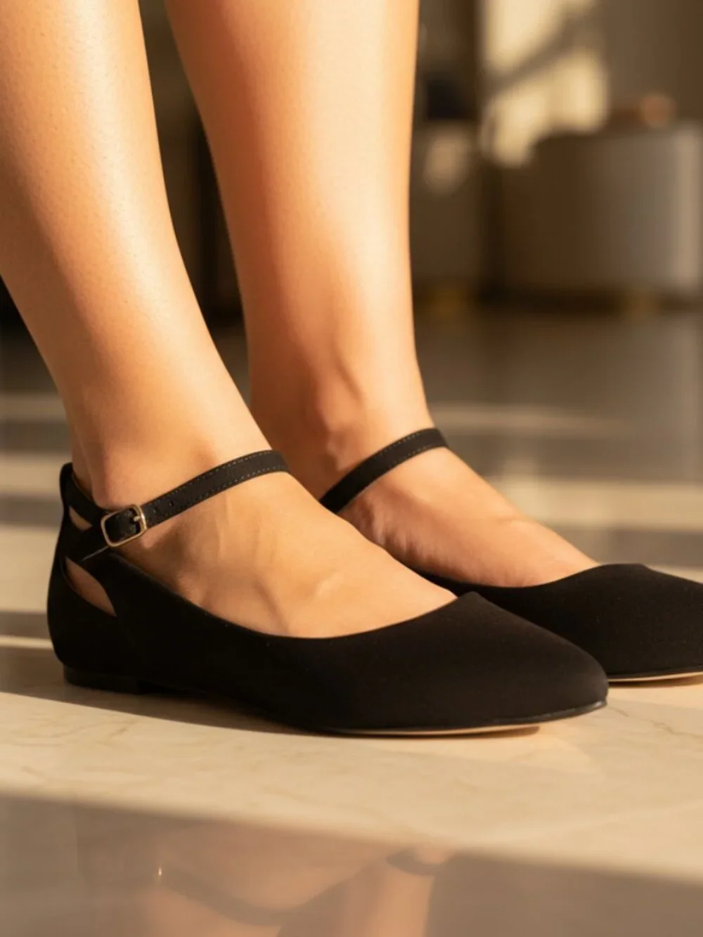 NWT Pazzle Black Ankle Strap Pointed Toe Ballet Flats - Picture 1 of 11